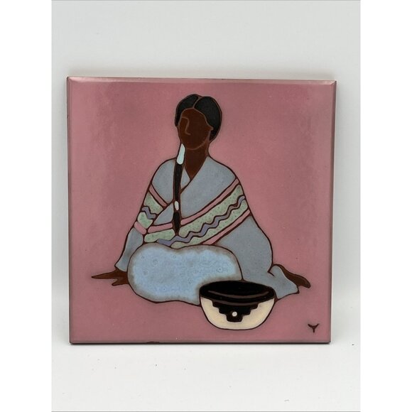 Thrall Studios Other - Jordan Thrall Studios Tile Trivet Coaster “Indian Woman” 1989 Signed 22/899 6x6”